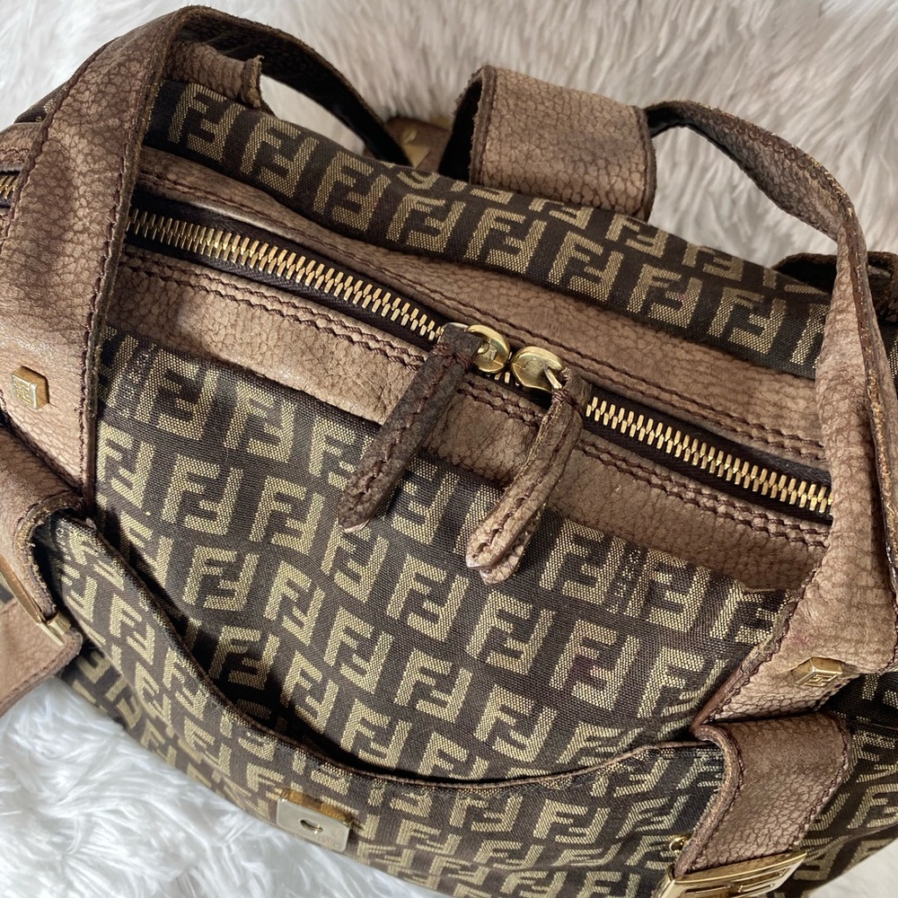 FENDI Brown Zucca Leather Satchel - Vintage - Picture 4 of 13
